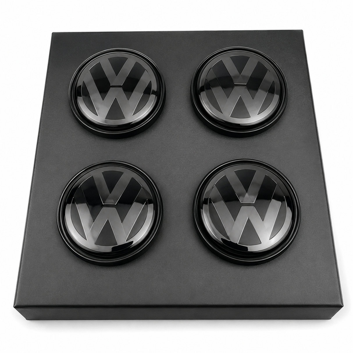 VW Floating Wheel Centre Caps Gloss Black | 56mm & 65mm | Self-Levelling VW Logo | Set of 4