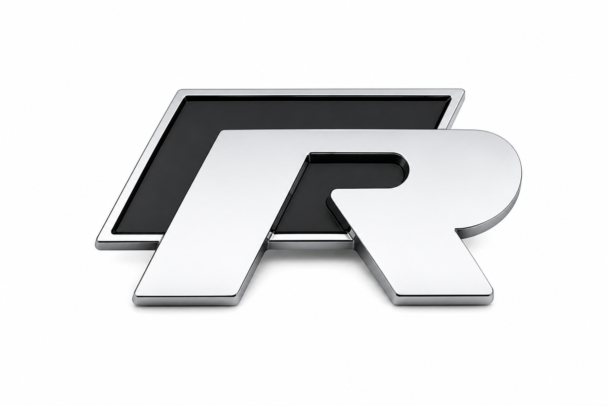 VW R Badge Emblem Matt Black – Rear Tailgate Boot Badge for Volkswagen Golf Mk5 Mk6 Mk7 Polo Passat Tiguan Scirocco
