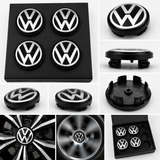 VW Floating Wheel Centre Caps Black Silver | 56mm & 65mm | Self-Levelling VW Logo | Set of 4