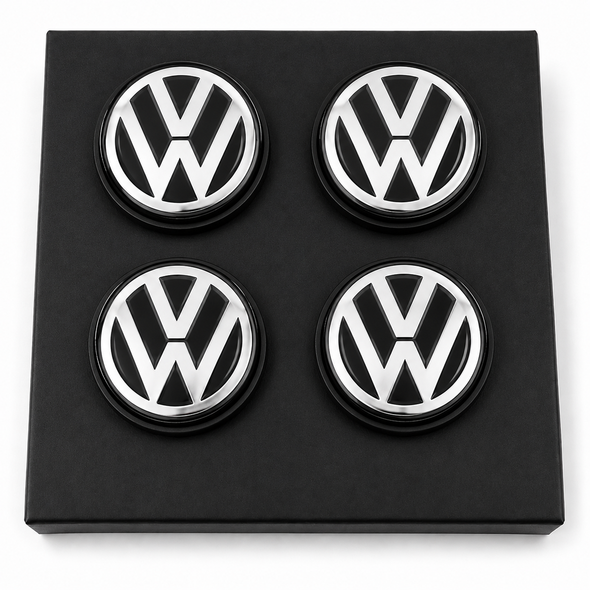 VW Floating Wheel Centre Caps Black Silver | 56mm & 65mm | Self-Levelling VW Logo | Set of 4
