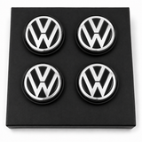 VW Floating Wheel Centre Caps Black Silver | 56mm & 65mm | Self-Levelling VW Logo | Set of 4