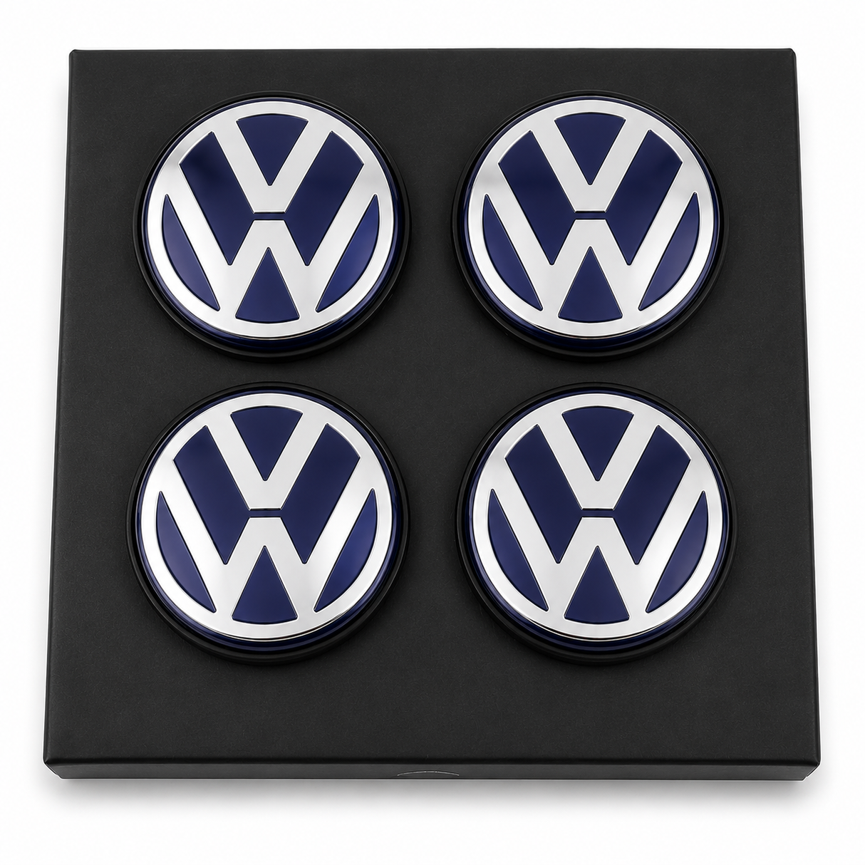 VW Floating Wheel Centre Caps Blue Silver | 56mm & 65mm | Self-Levelling VW Logo | Set of 4