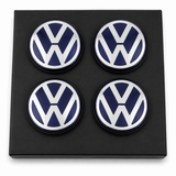 VW Floating Wheel Centre Caps Blue Silver | 56mm & 65mm | Self-Levelling VW Logo | Set of 4
