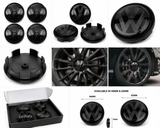VW Floating Wheel Centre Caps Gloss Black | 56mm & 65mm | Self-Levelling VW Logo | Set of 4