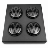 VW Floating Wheel Centre Caps Gloss Black | 56mm & 65mm | Self-Levelling VW Logo | Set of 4