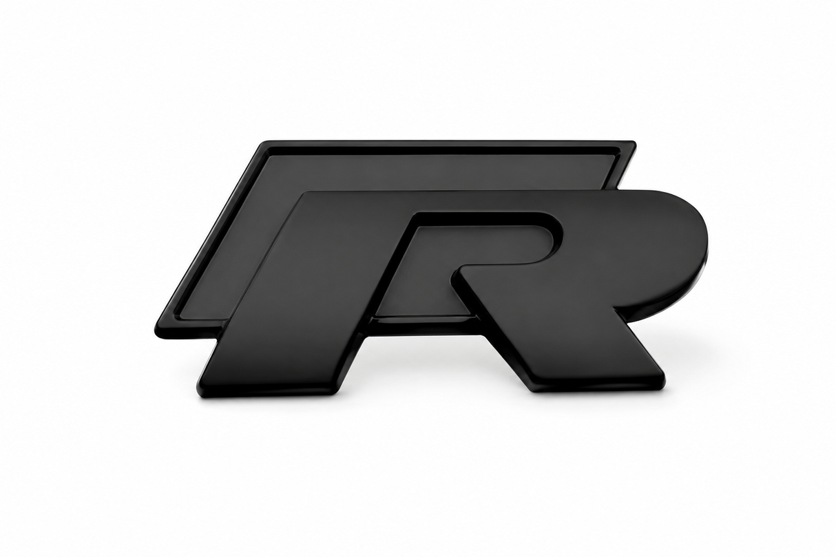 VW R Badge Emblem Matt Black – Rear Tailgate Boot Badge for Volkswagen Golf Mk5 Mk6 Mk7 Polo Passat Tiguan Scirocco