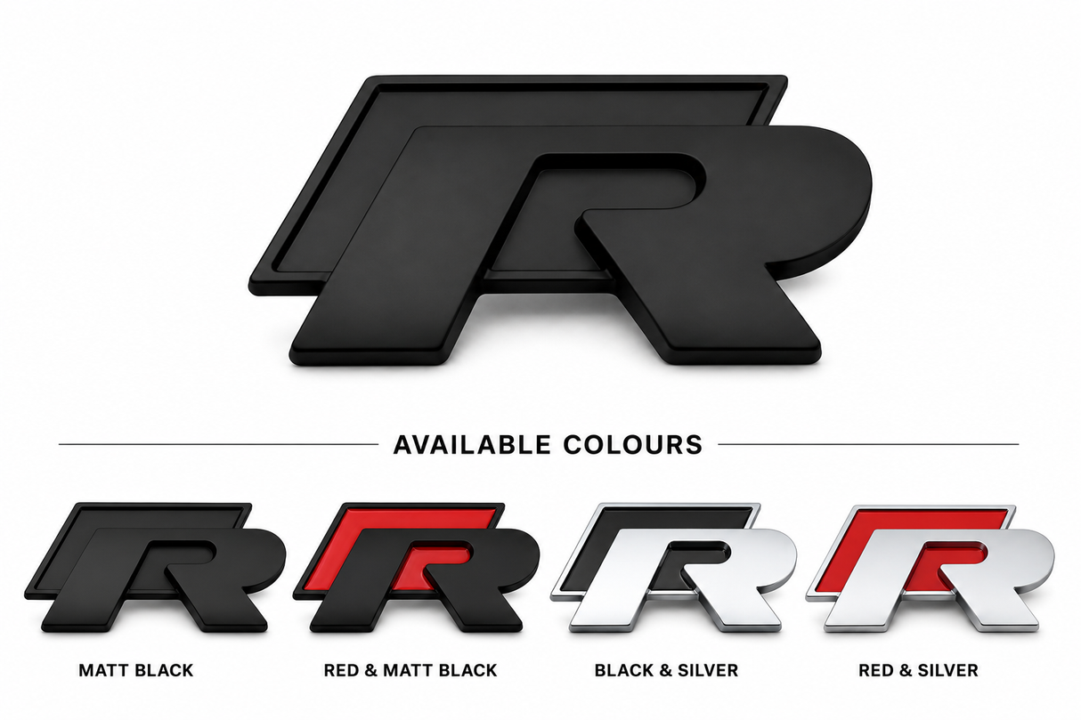 VW R Badge Emblem Matt Black – Rear Tailgate Boot Badge for Volkswagen Golf Mk5 Mk6 Mk7 Polo Passat Tiguan Scirocco