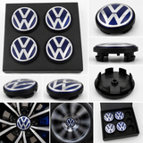 VW Floating Wheel Centre Caps Blue Silver | 56mm & 65mm | Self-Levelling VW Logo | Set of 4